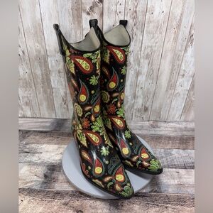 Corkys Women’s Floral Paisley Cowgirl Rubber Rain Boots Size 11